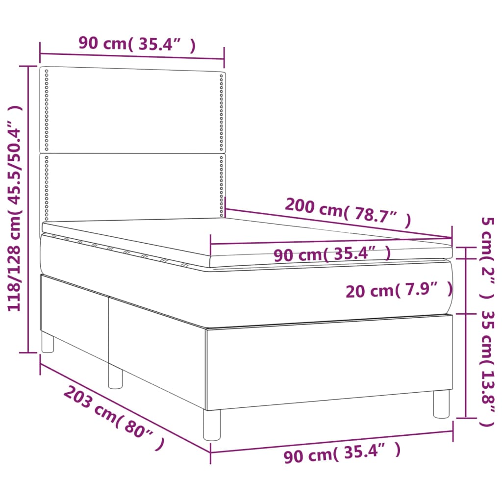 sötétbarna szövet rugós ágy matraccal 90 x 200 cm