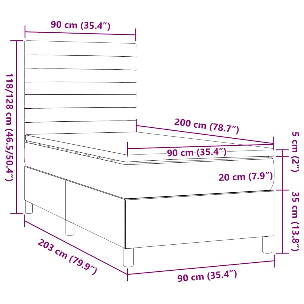sötétbarna szövet rugós ágy matraccal 90 x 200 cm