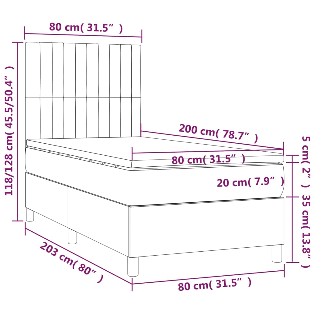 sötétbarna szövet rugós ágy matraccal 80 x 200 cm