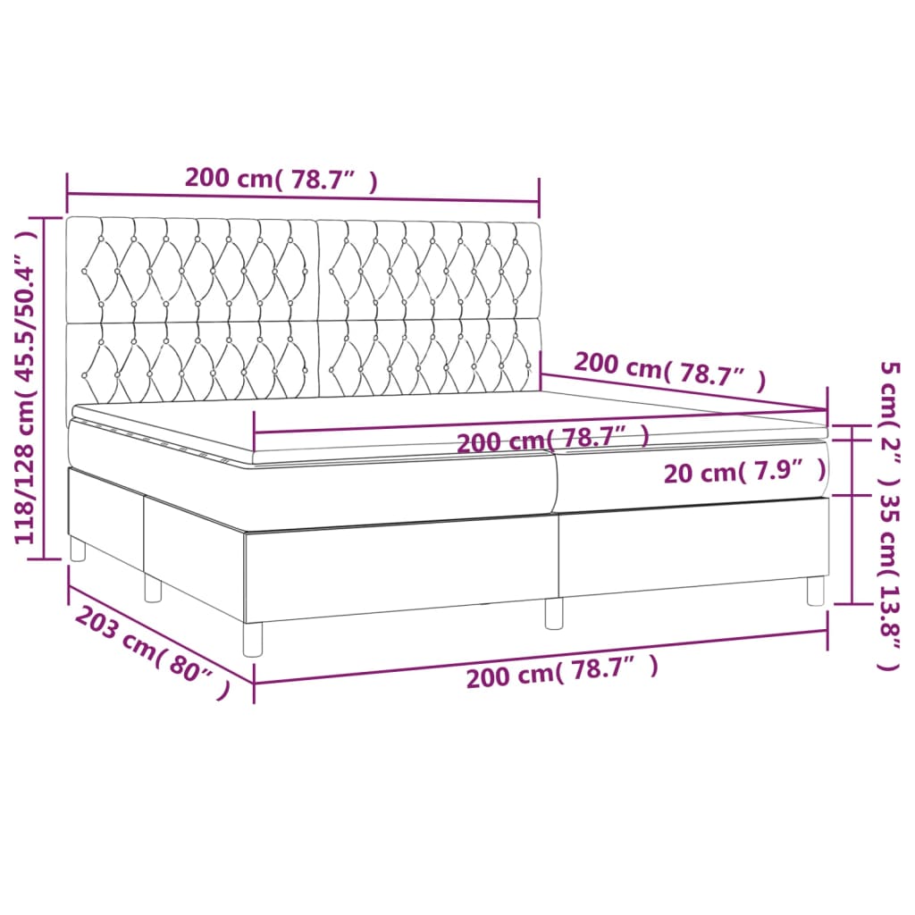 sötétbarna szövet rugós ágy matraccal 200 x 200 cm