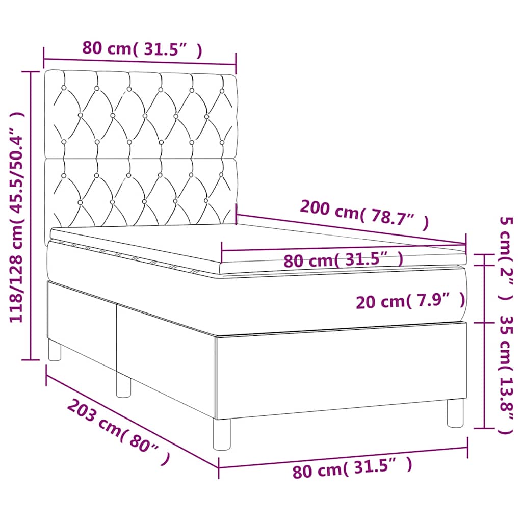 sötétkék bársony rugós ágy matraccal 80 x 200 cm