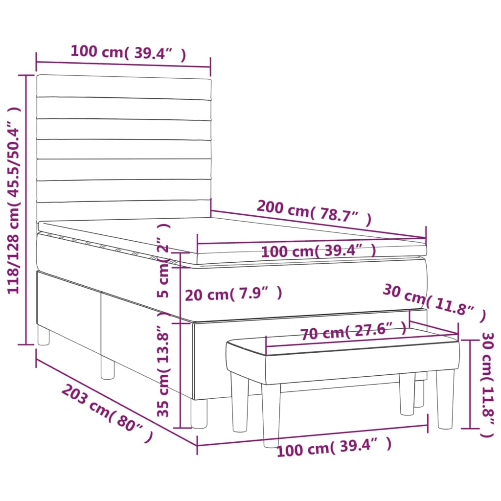 sötétbarna szövet rugós ágy matraccal 100 x 200 cm