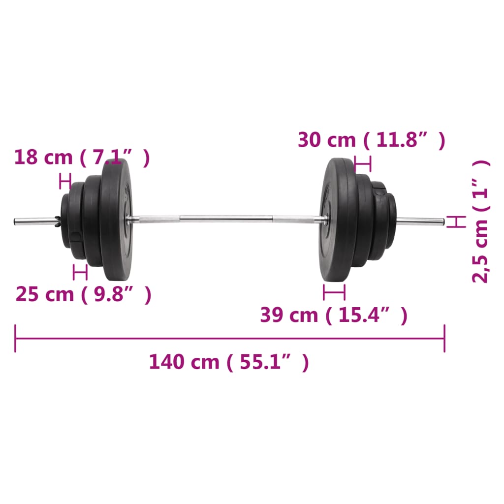 súlyzórúd súlytárcsákkal 60 kg