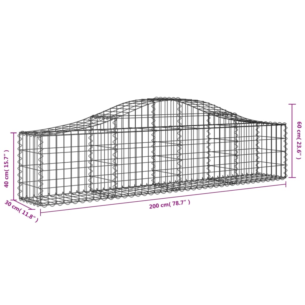 4 db íves horganyzott vas gabion kosár 200x30x40/60 cm