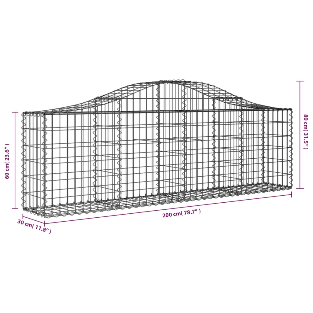 15 db íves horganyzott vas gabion kosár 200x30x60/80 cm