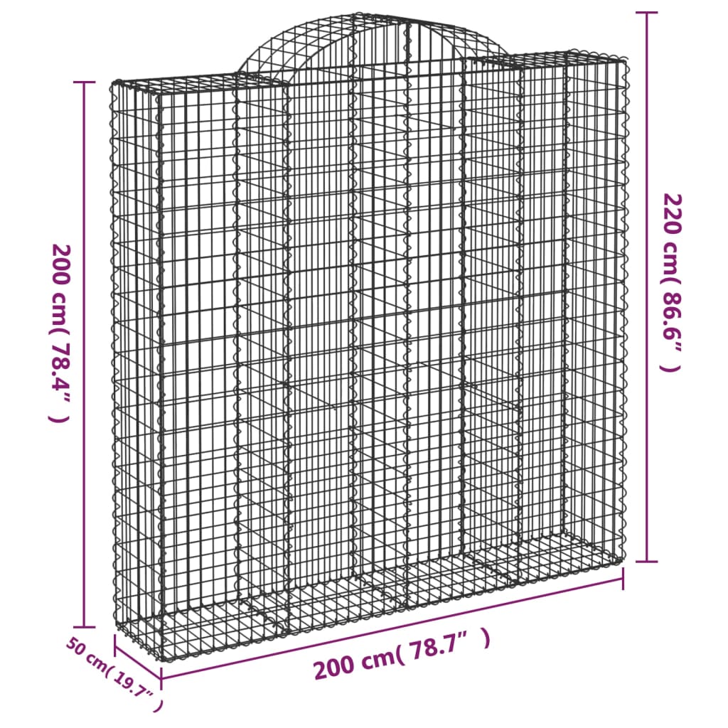 5 db íves horganyzott vas gabion kosár 200x50x200/220 cm
