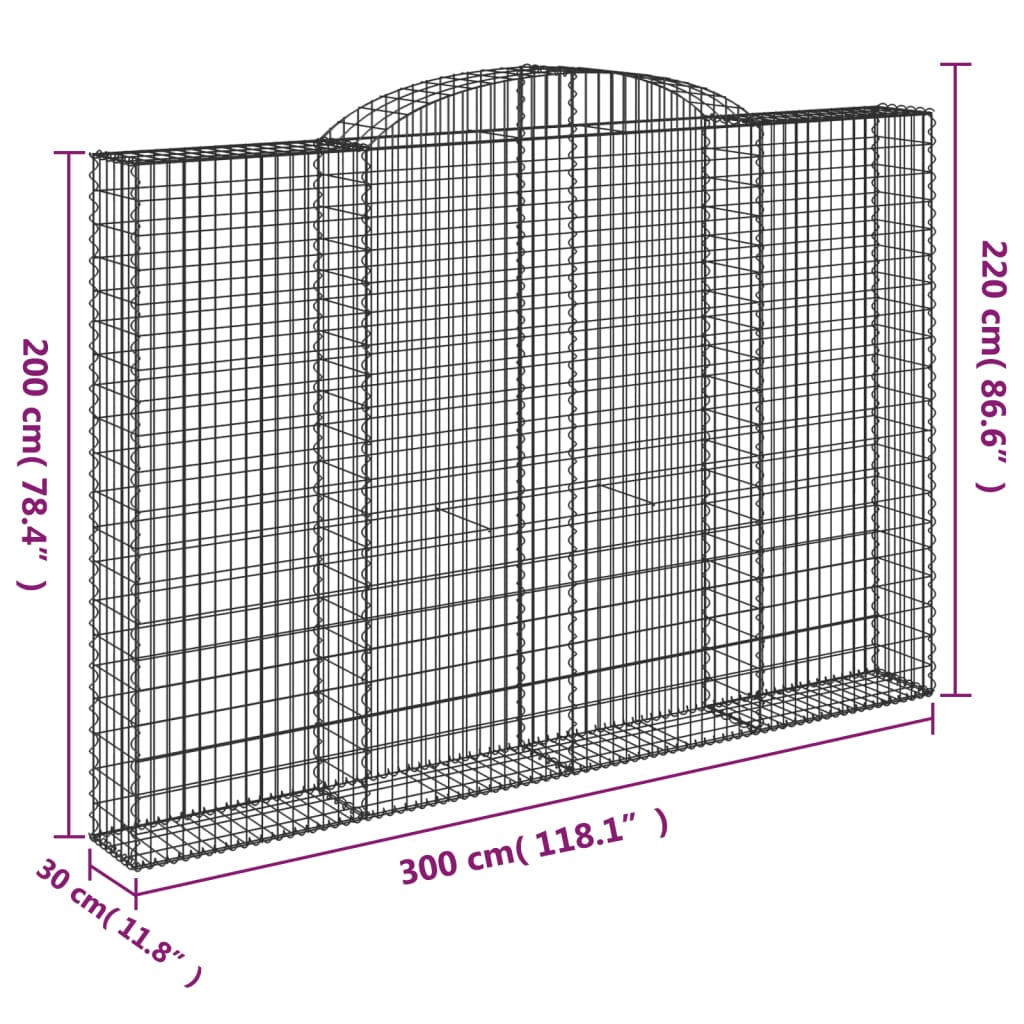 3 db íves horganyzott vas gabion kosár 300 x 30 x 200/220 cm