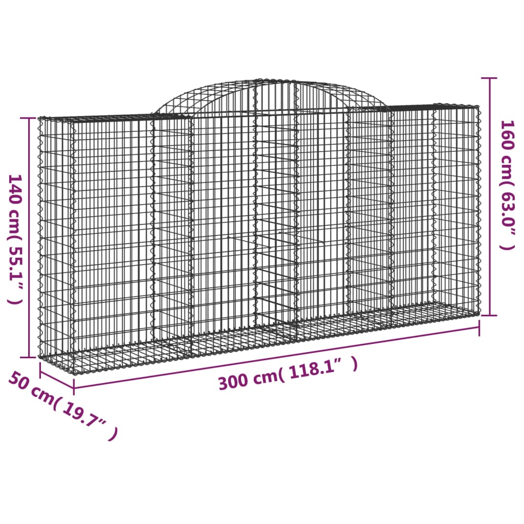 11 db íves horganyzott vas gabion kosár 300x50x140/160 cm
