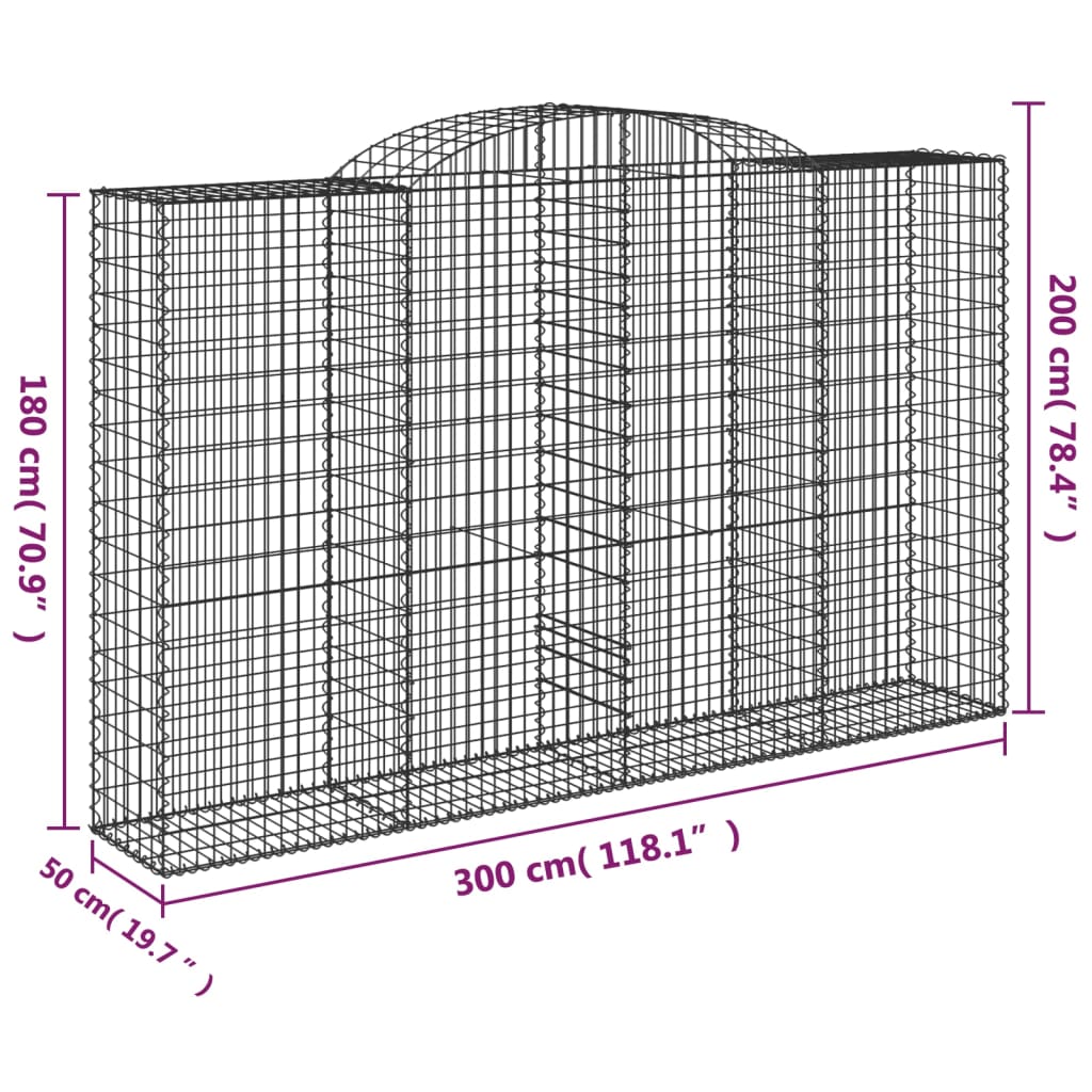 4 db íves horganyzott vas gabion kosár 300x50x180/200 cm