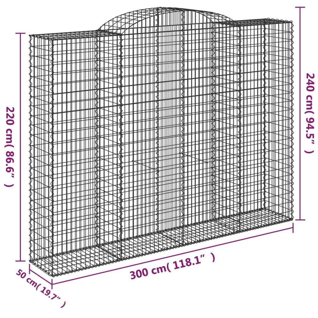 3 db íves horganyzott vas gabion kosár 300x50x220/240 cm