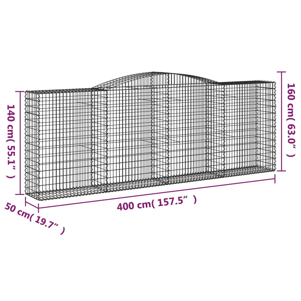 20 db íves horganyzott vas gabion kosár 400x50x140/160 cm