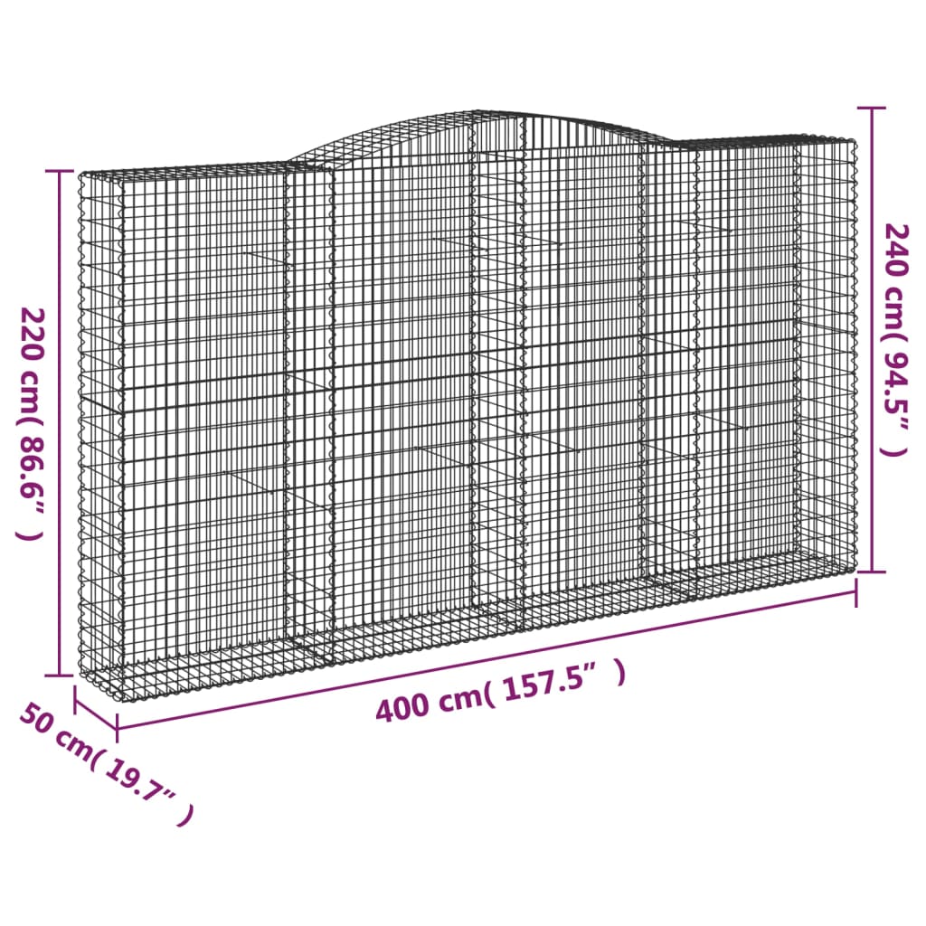 3 db íves horganyzott vas gabion kosár 400x50x220/240 cm