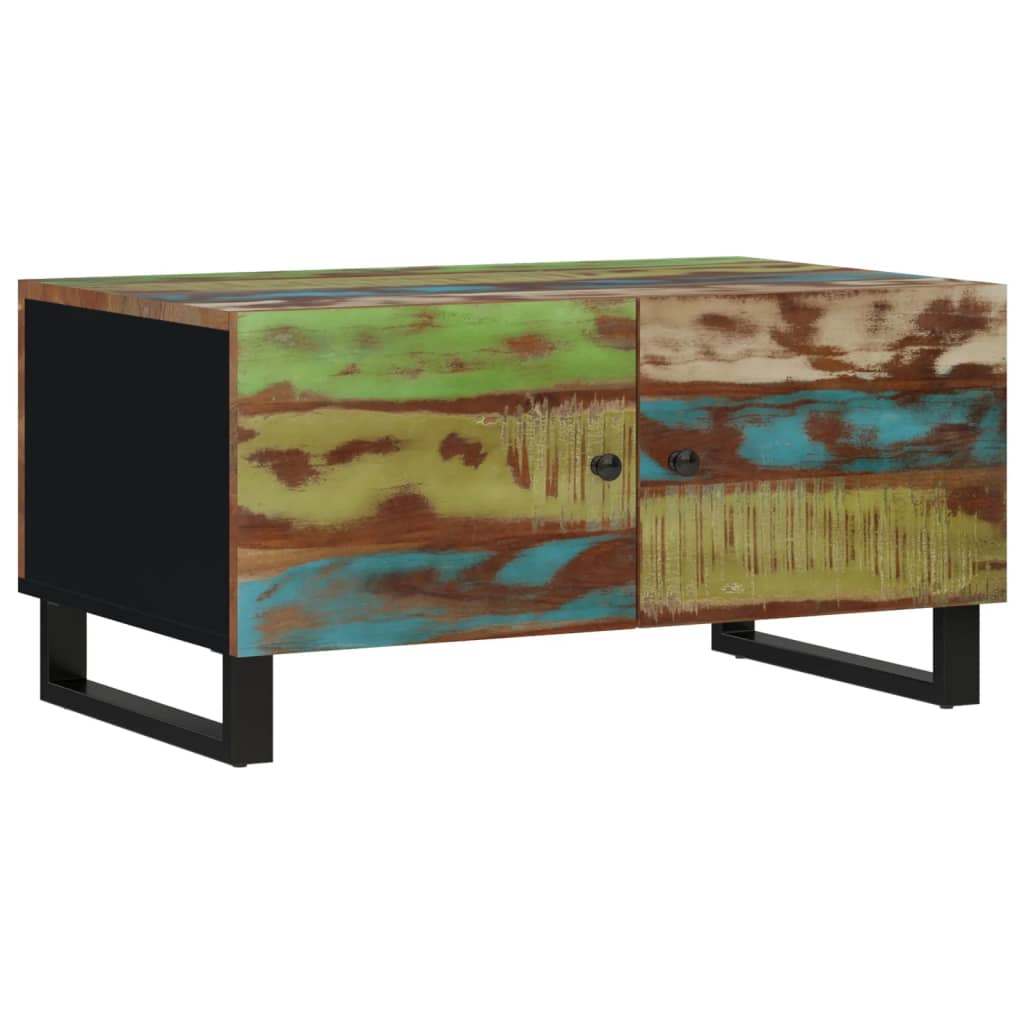 tömör újrahasznosított és szerelt fa dohányzóasztal 80x50x40 cm