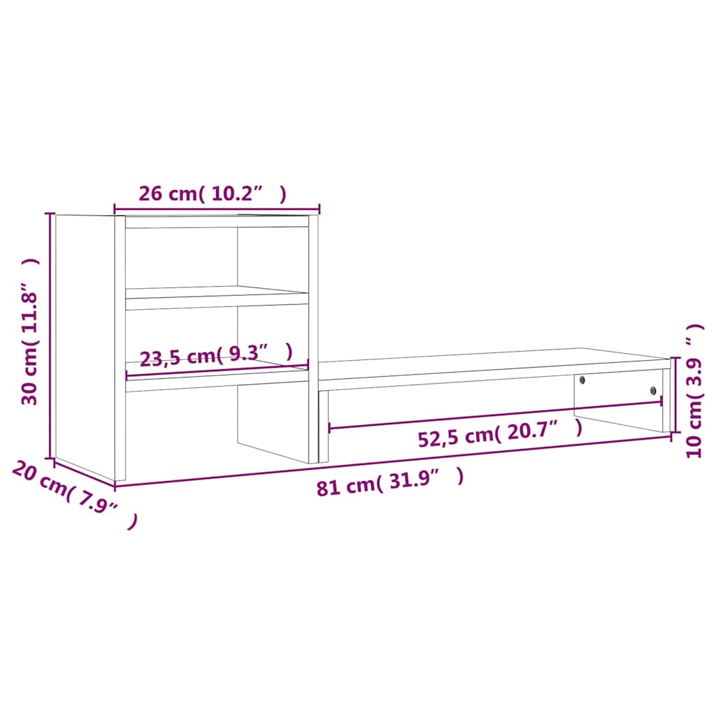 mézbarna tömör fenyőfa monitorállvány 81 x 20 x 30 cm