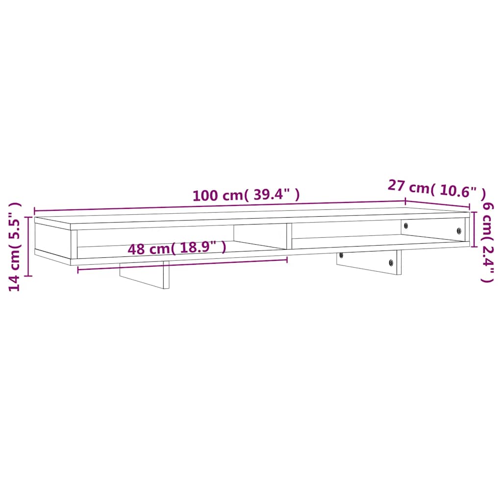 fehér tömör fenyőfa monitorállvány 100x27x14 cm