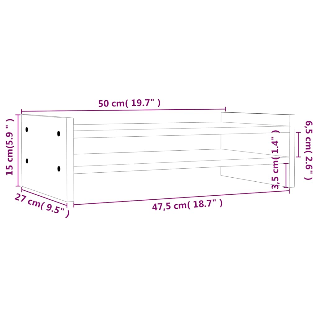fehér tömör fenyőfa monitorállvány 50x27x15 cm