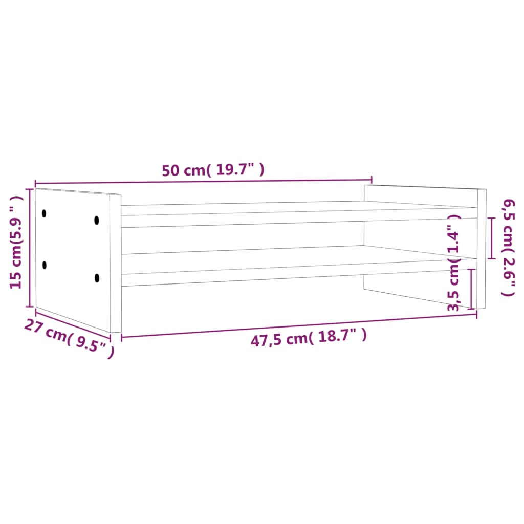 mézbarna tömör fenyőfa monitorállvány 50x27x15 cm
