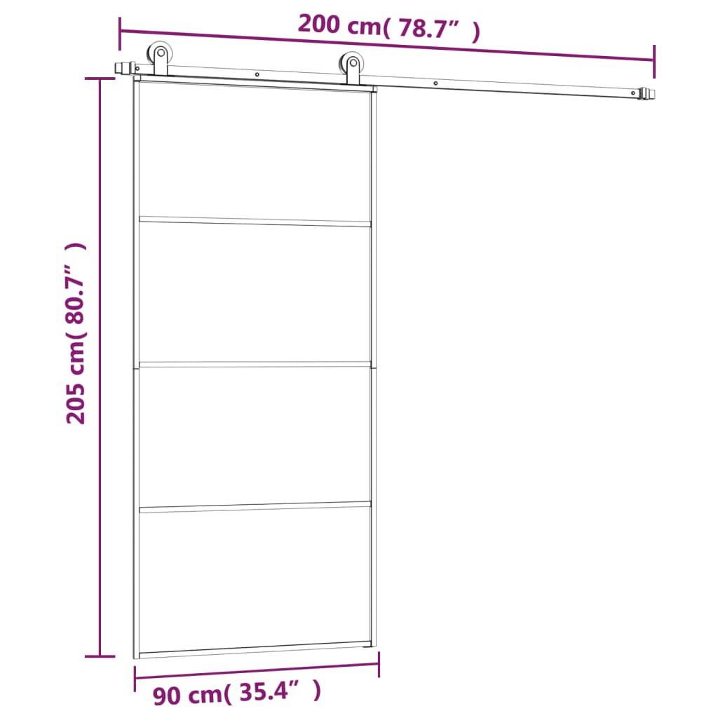 ESG üveg és alumínium tolóajtó fémszerelvény-szettel 90x205 cm