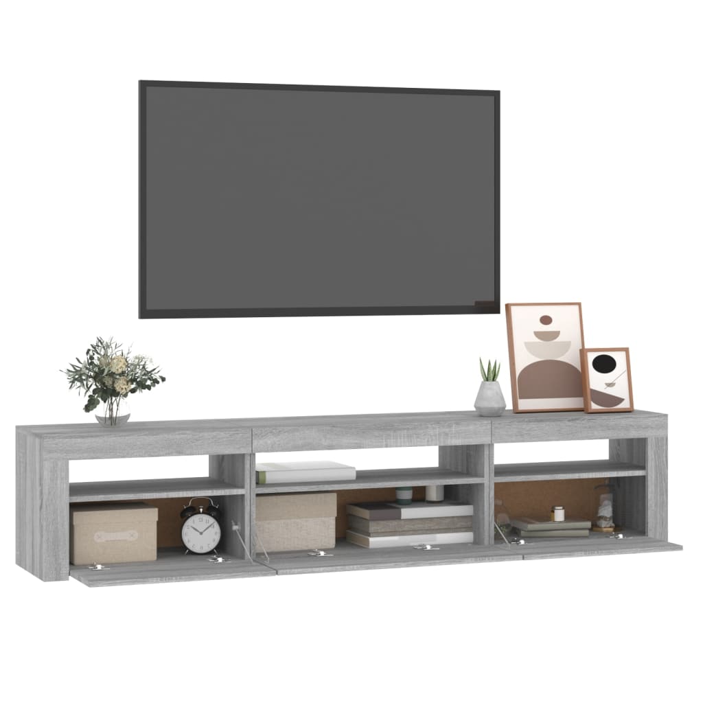 szürke sonoma színű TV-szekrény LED-lámpákkal 195x35x40 cm