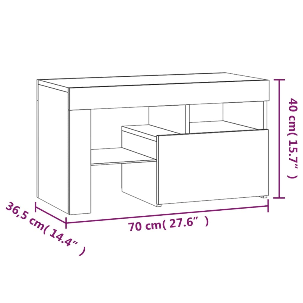 2 db fehér színű LED-lámpás éjjeliszekrény 70x36,5x40 cm