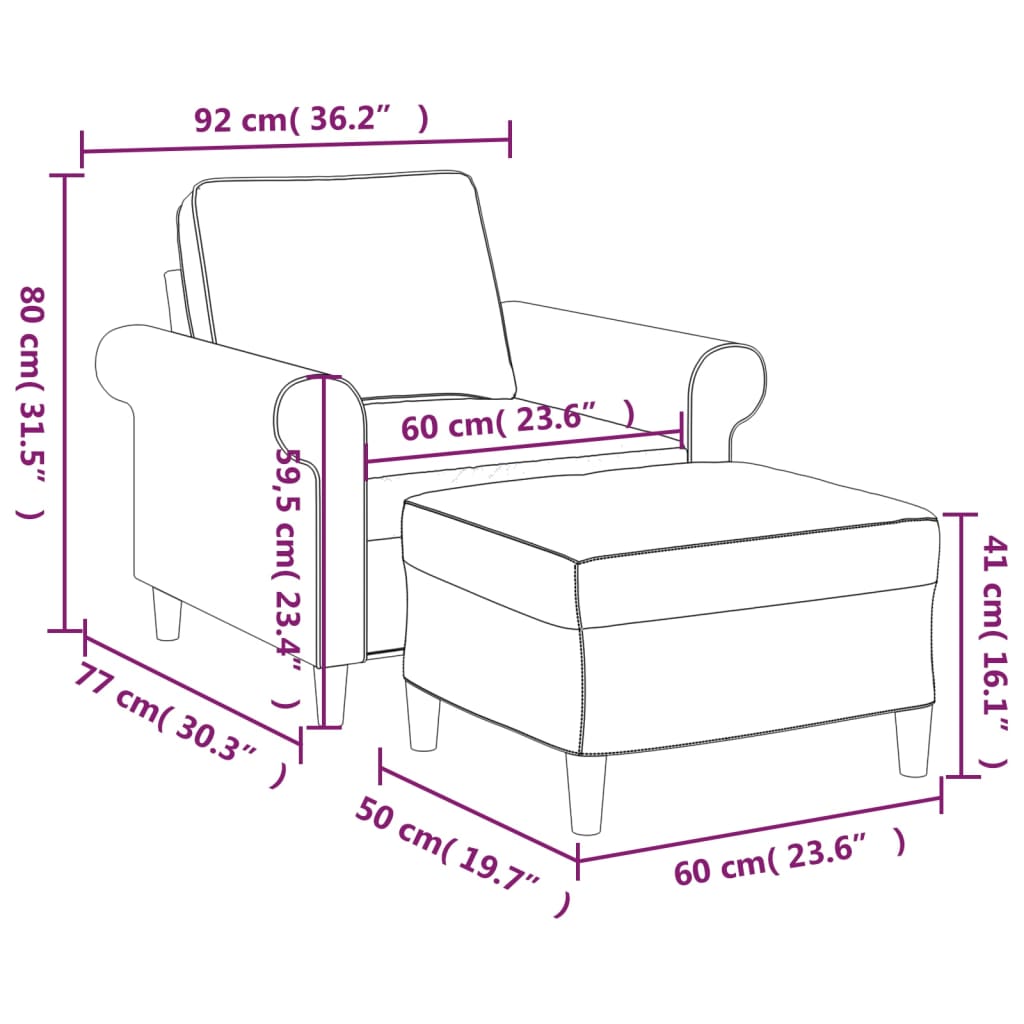 világosszürke szövet kanapéfotel lábtartóval 60 cm