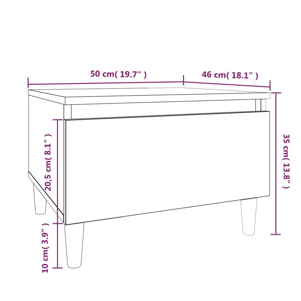 betonszürke szerelt fa dohányzóasztal 90x49x45 cm