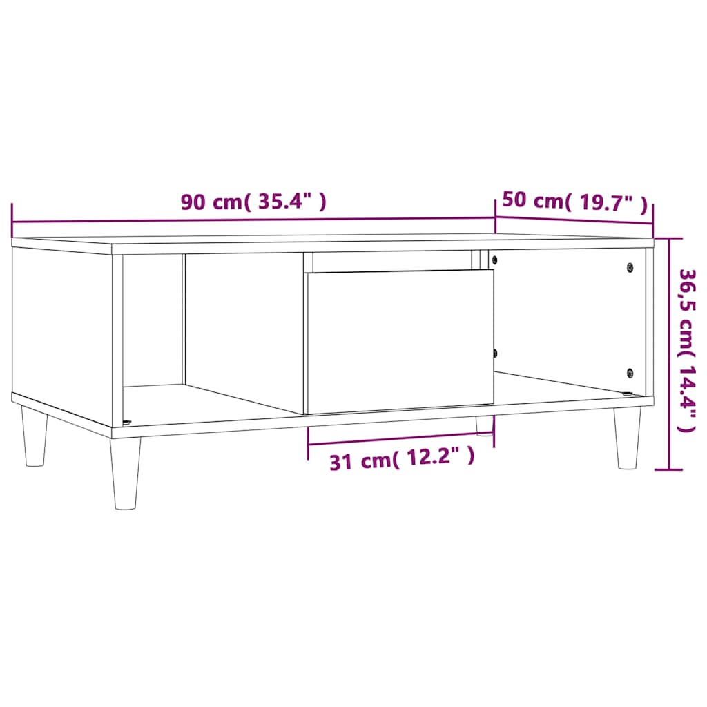 betonszürke szerelt fa dohányzóasztal 90x50x36,5 cm