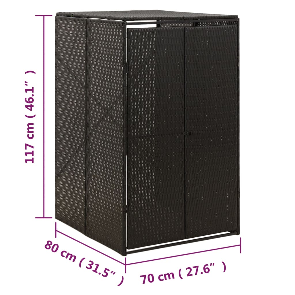 fekete polyrattan kerekes kukatároló fészer 70 x 80 x 117 cm