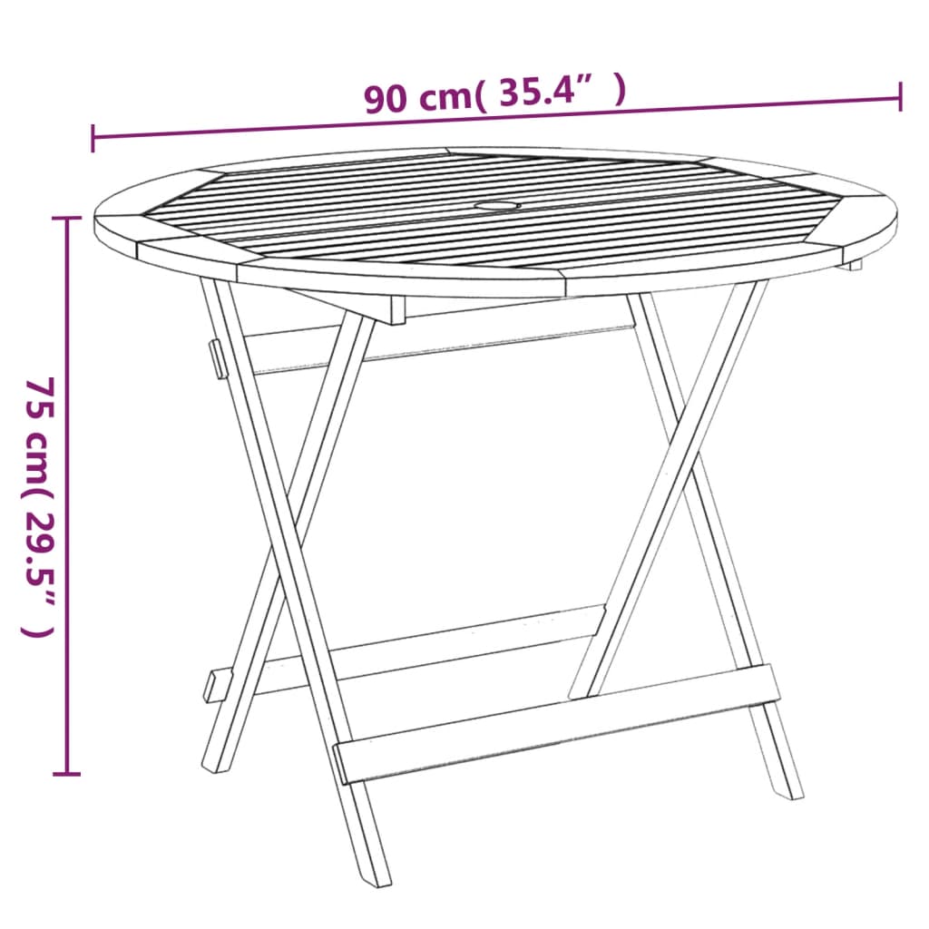 tömör akácfa összecsukható kerti asztal Ø 90 x 75 cm