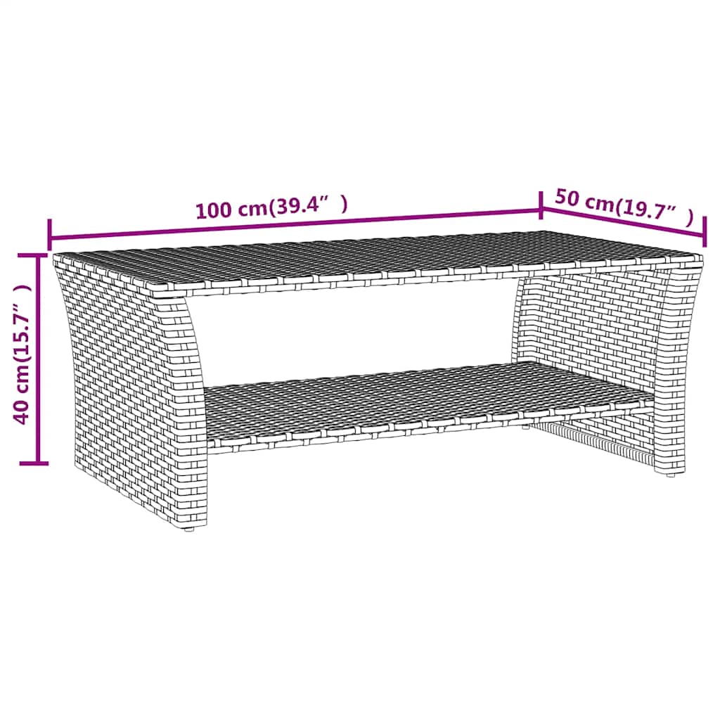 fekete polyrattan dohányzóasztal 100 x 50 x 40 cm