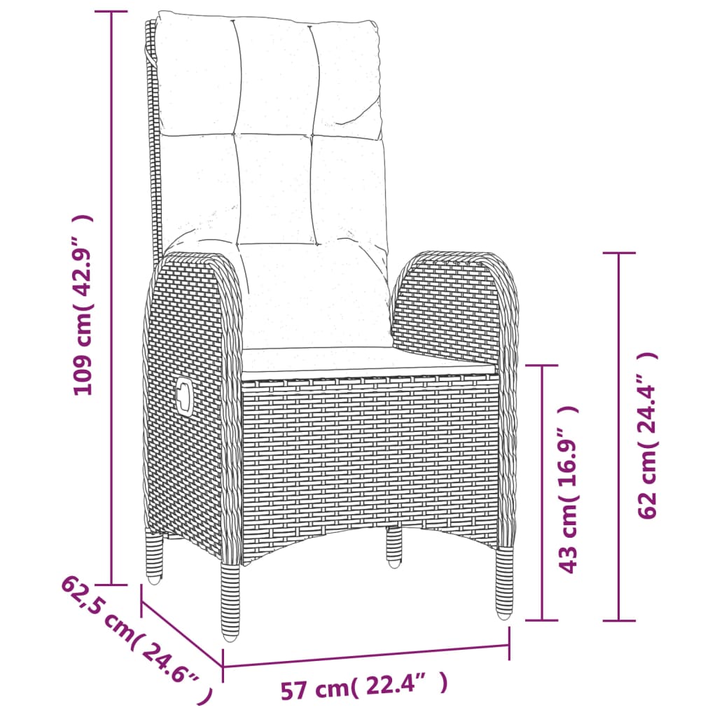 3 részes fekete polyrattan kerti ülőgarnitúra párnákkal