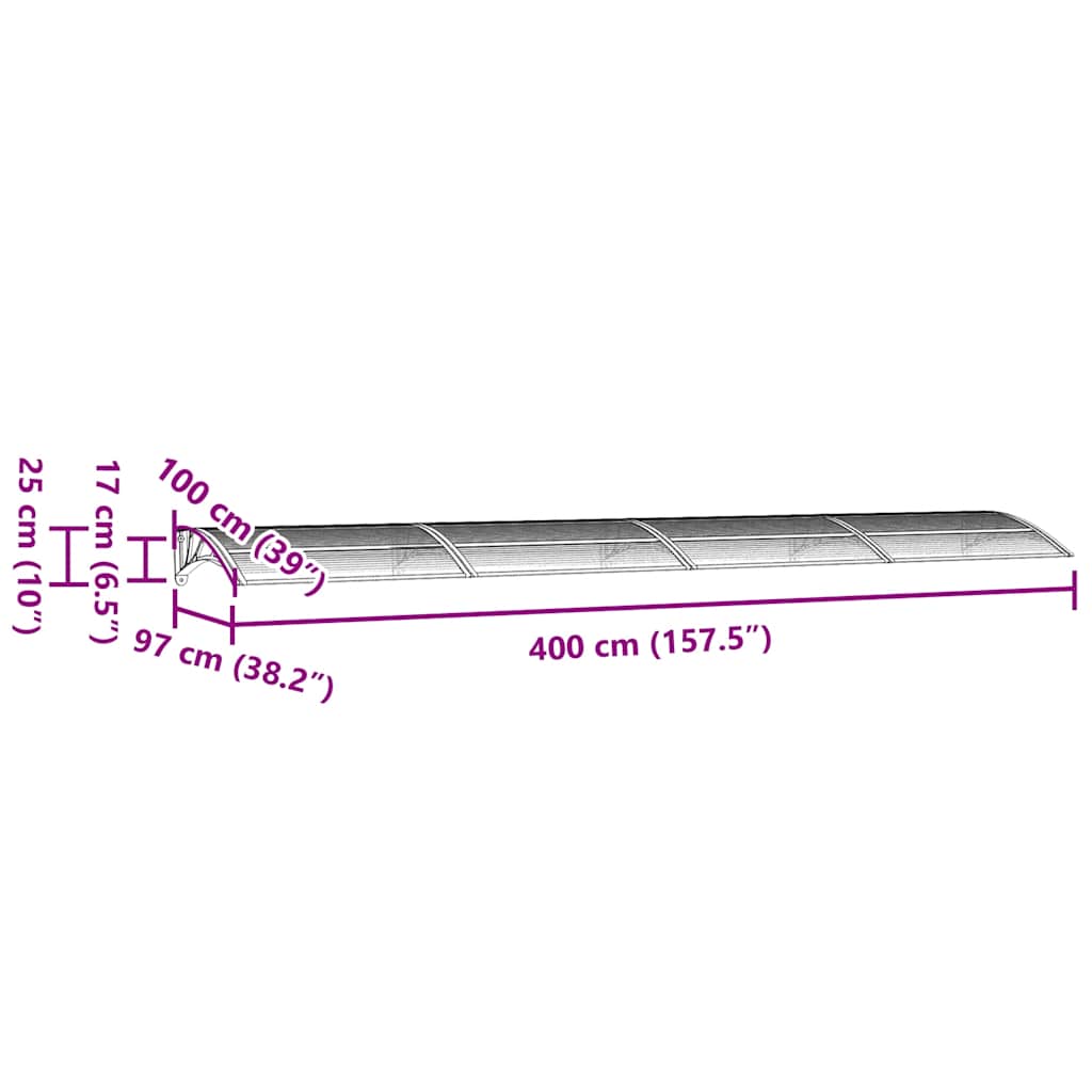 fekete polikarbonát ajtóelőtető 400 x 100 cm