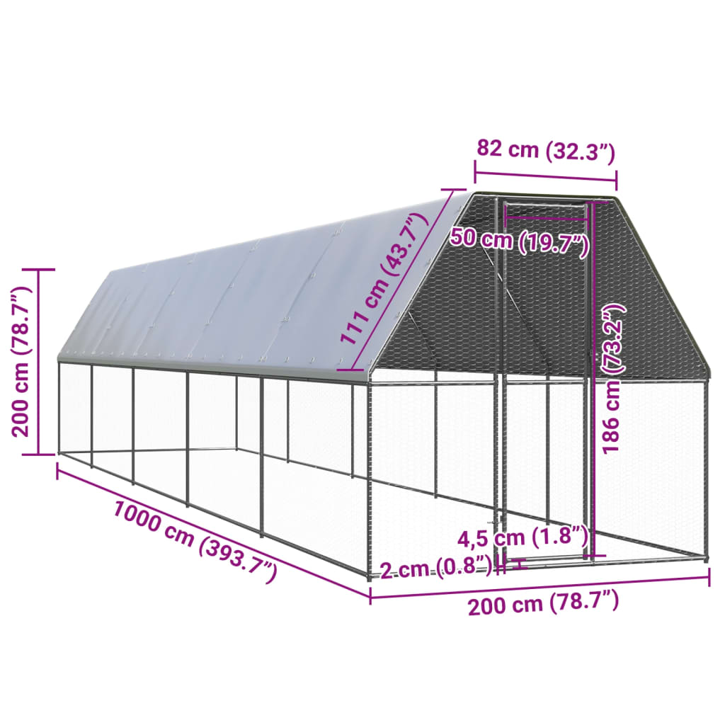 kültéri horganyzott acél tyúkól 2x10x2 m