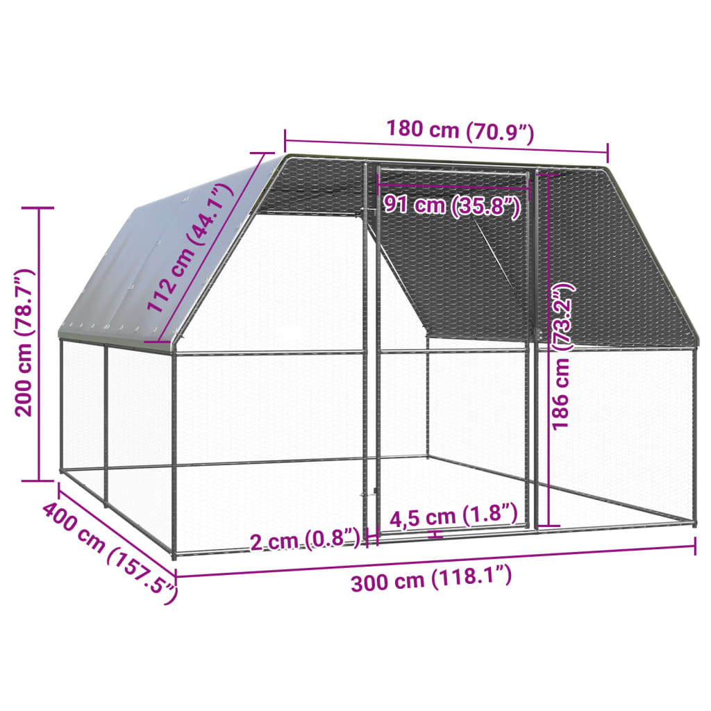 kültéri horganyzott acél tyúkól 3x4x2 m
