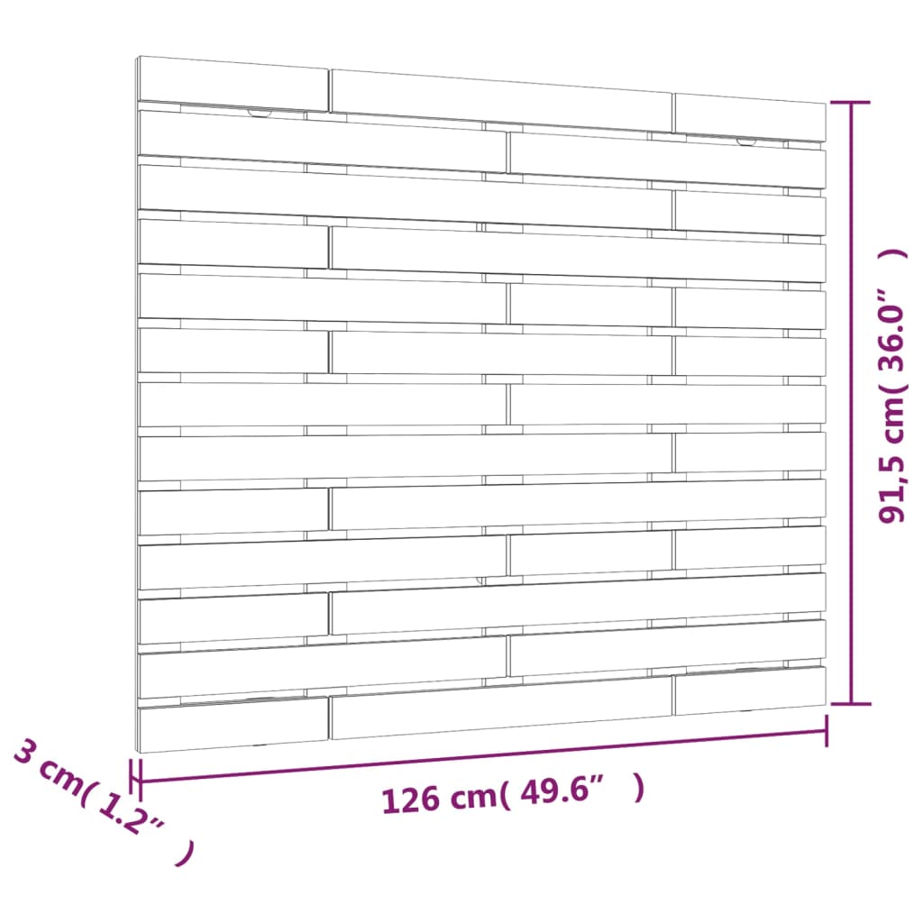 fekete tömör fenyőfa fali fejtámla 126 x 3 x 91,5 cm
