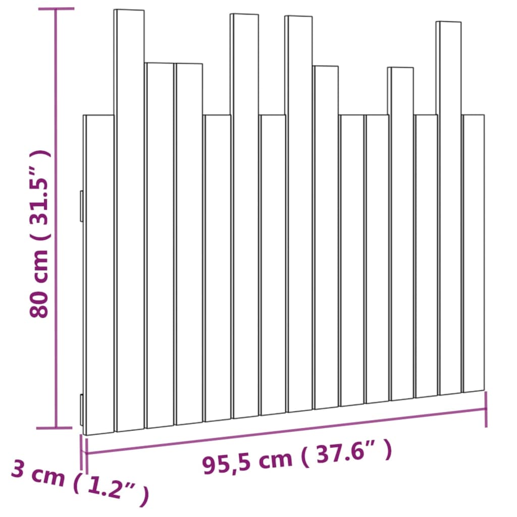 fekete tömör fenyőfa fali fejtámla 95,5 x 3 x 80 cm