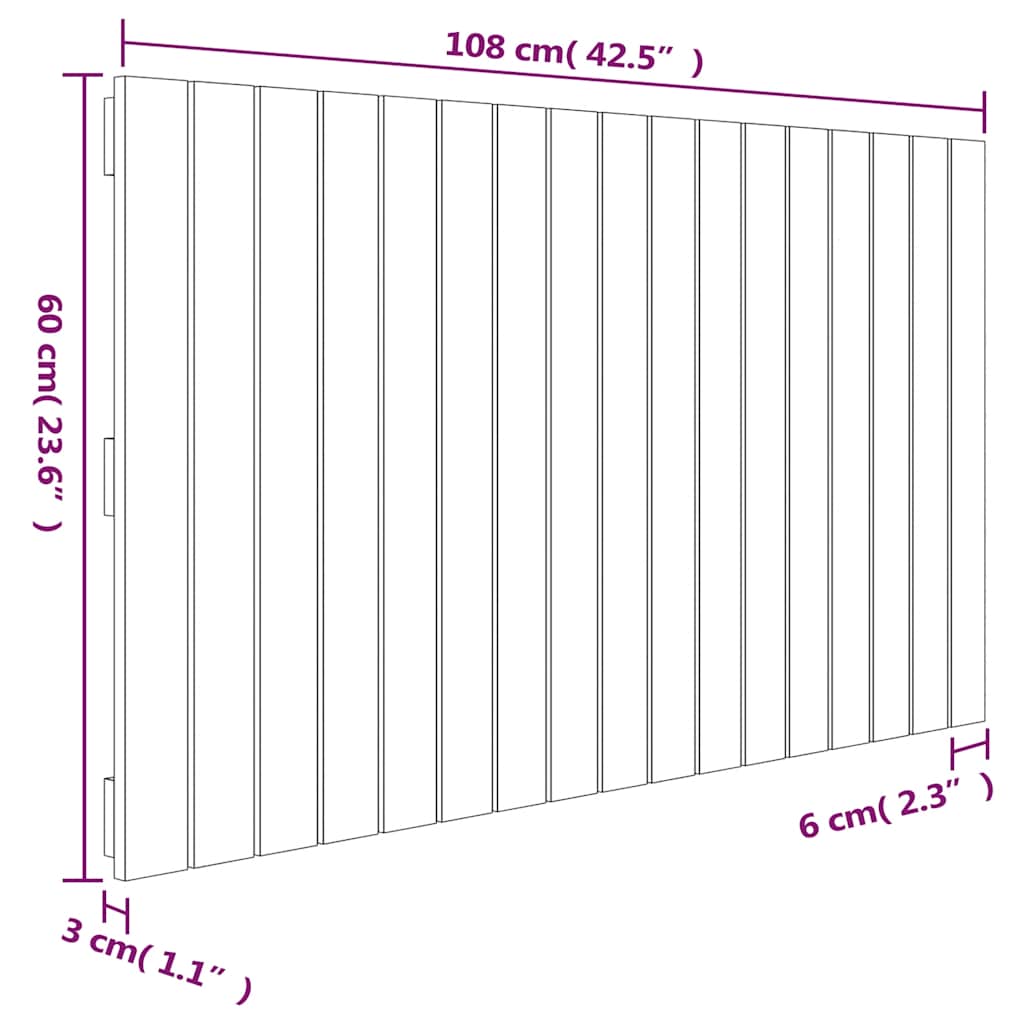 fekete tömör fenyőfa fali fejtámla 108 x 3 x 60 cm
