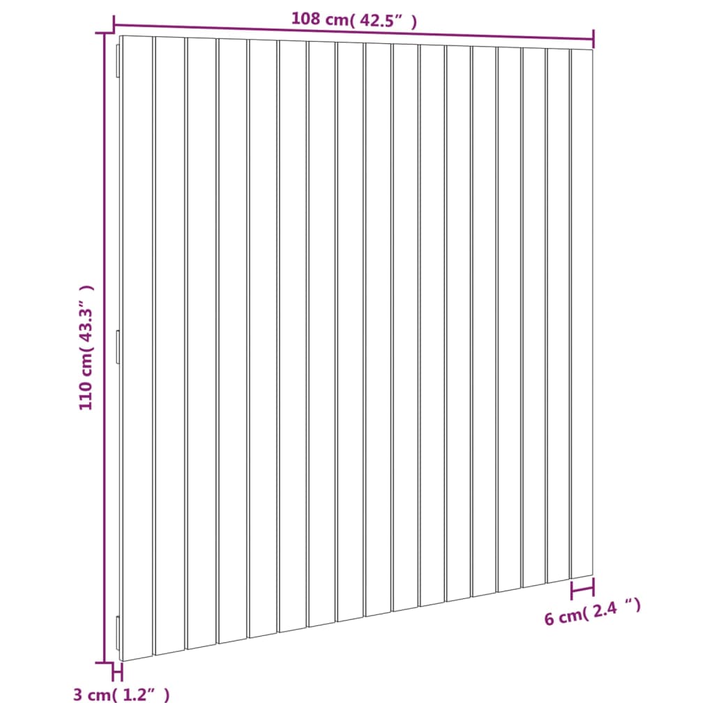 fekete tömör fenyőfa fali fejtámla 108 x 3 x 110 cm
