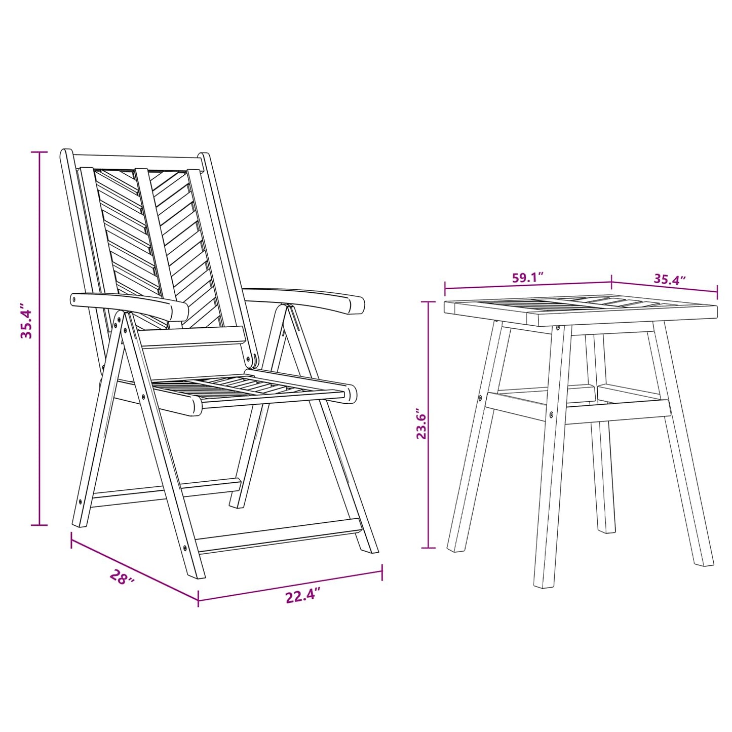 Kert étkező szett 3 pcs Barna Tömör Akácfa