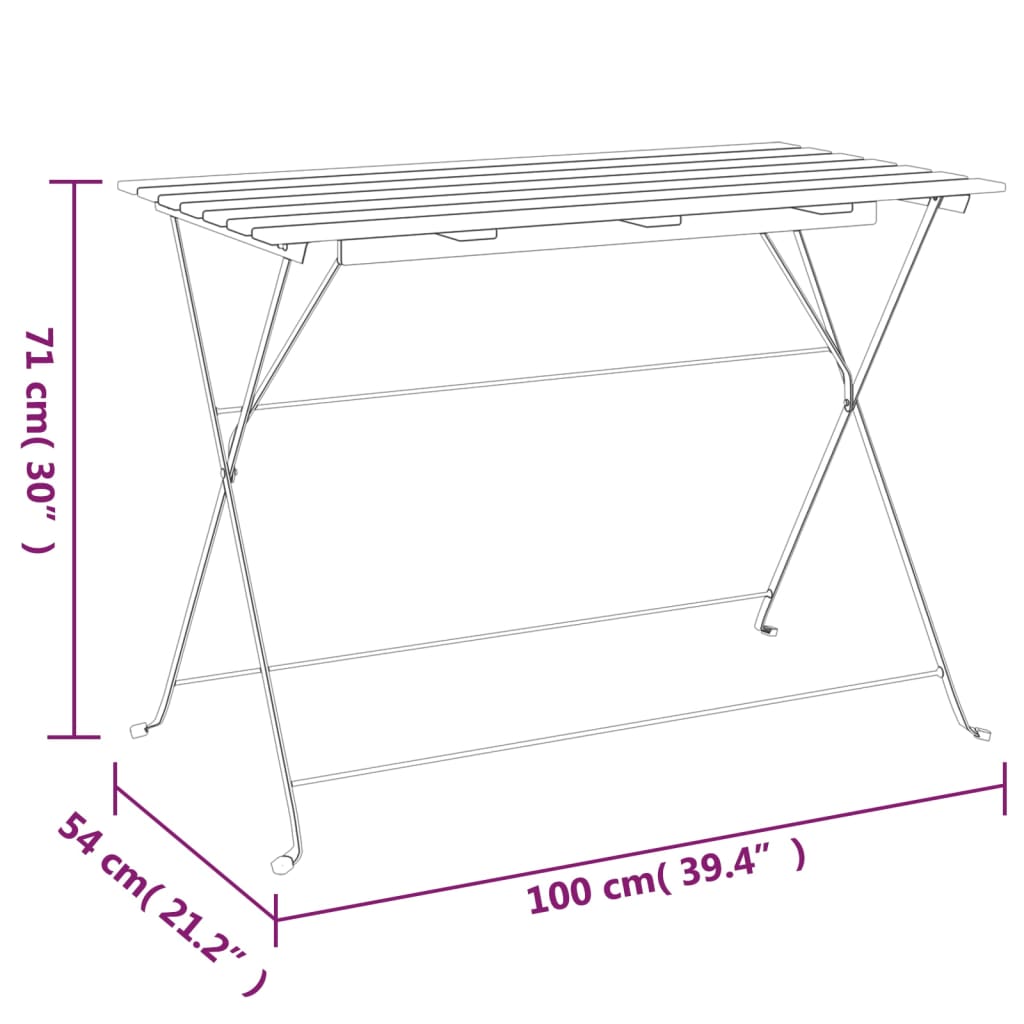 tömör akácfa és acél összecsukható bisztróasztal 100x54x71 cm