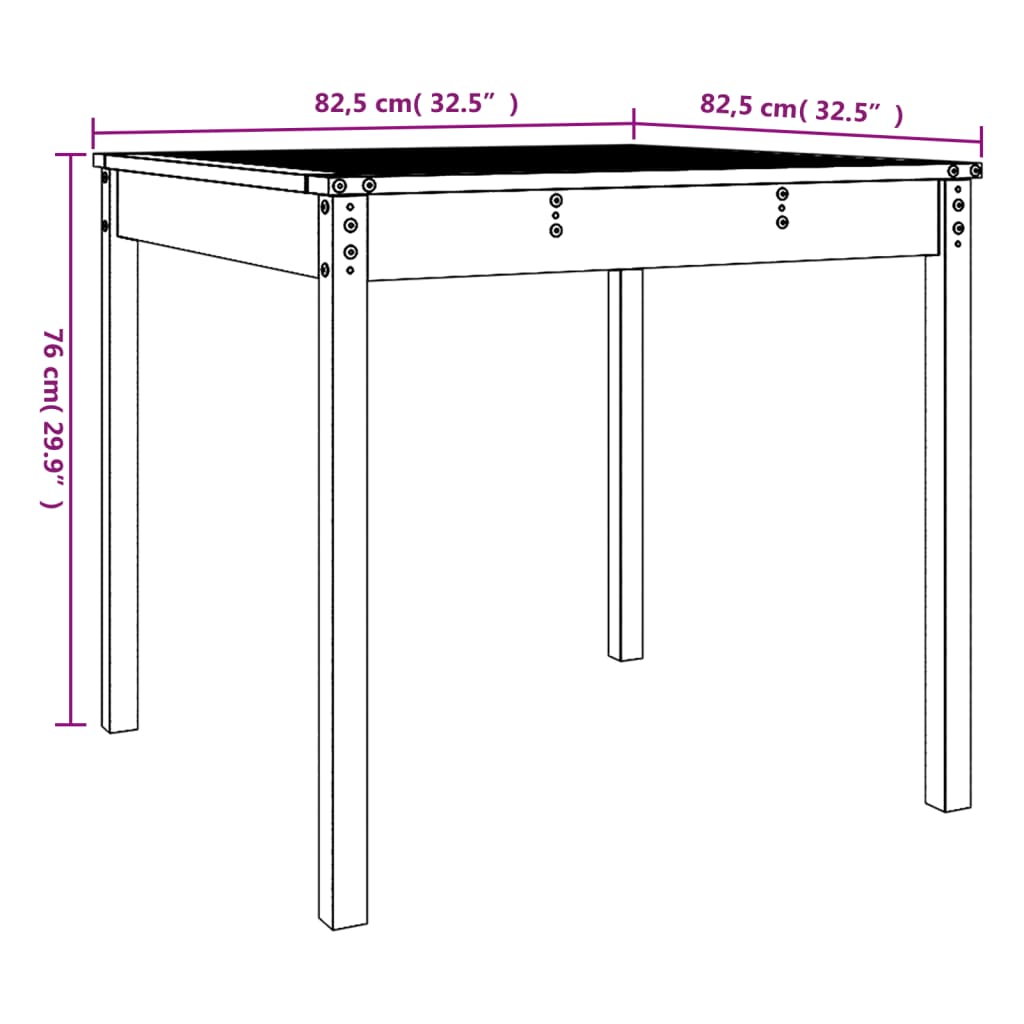 fekete tömör fenyőfa kerti asztal 82,5 x 82,5 x 76 cm