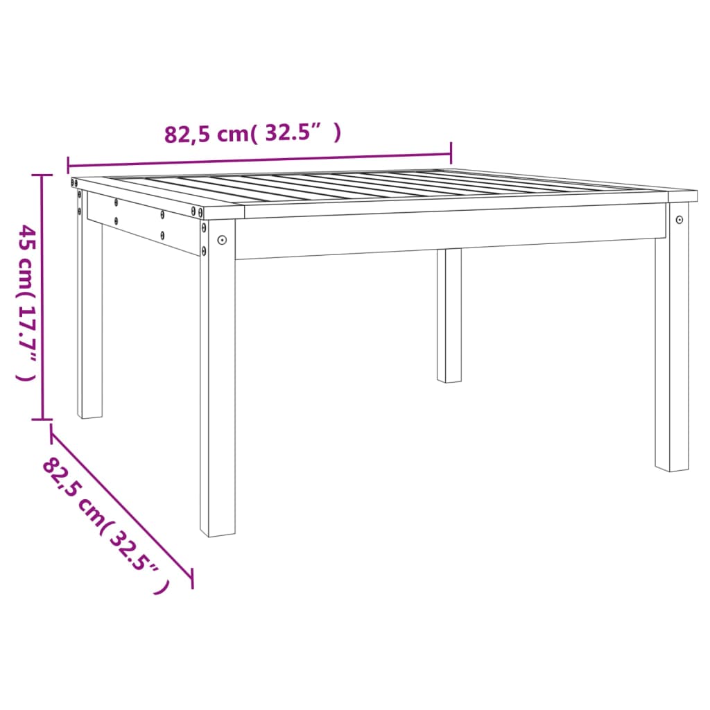 mézbarna tömör fenyőfa kerti asztal 82,5x82,5x45 cm