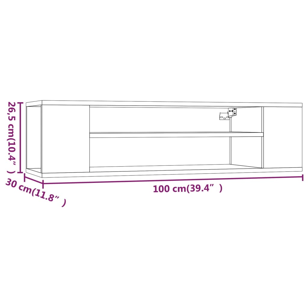 szürke sonoma színű szerelt fa függő TV-szekrény 100x30x26,5 cm