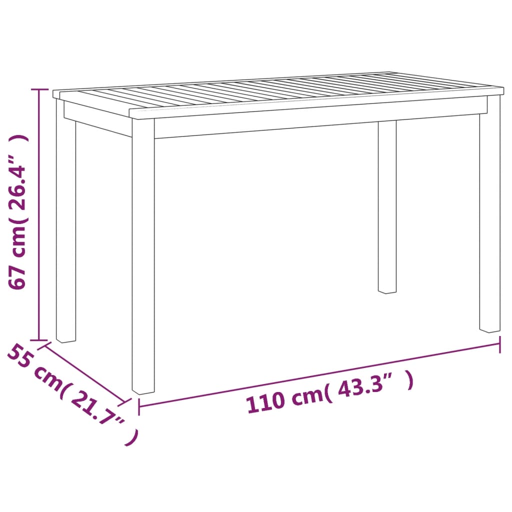 tömör akácfa kerti asztal 110 x 55 x 67 cm