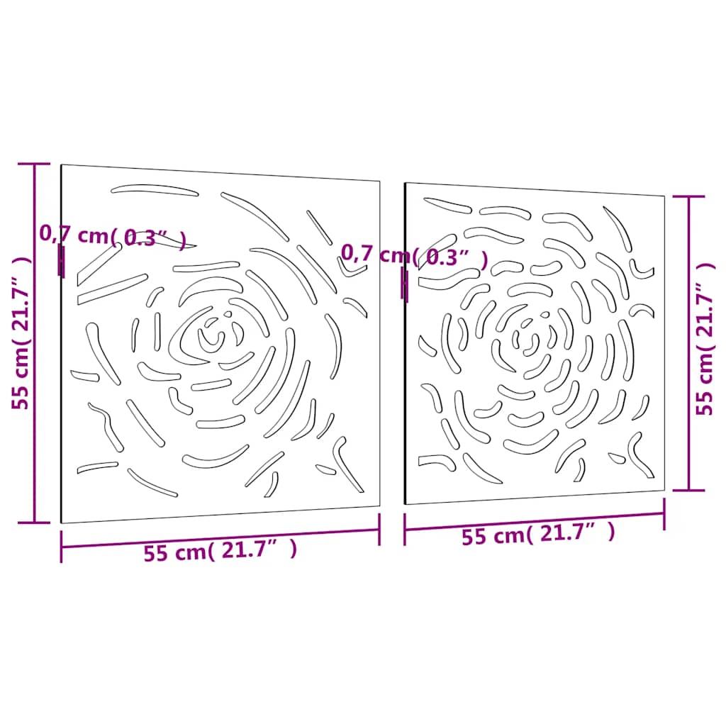 2 db rózsamintás corten acél kerti faldísz 55 x 55 cm