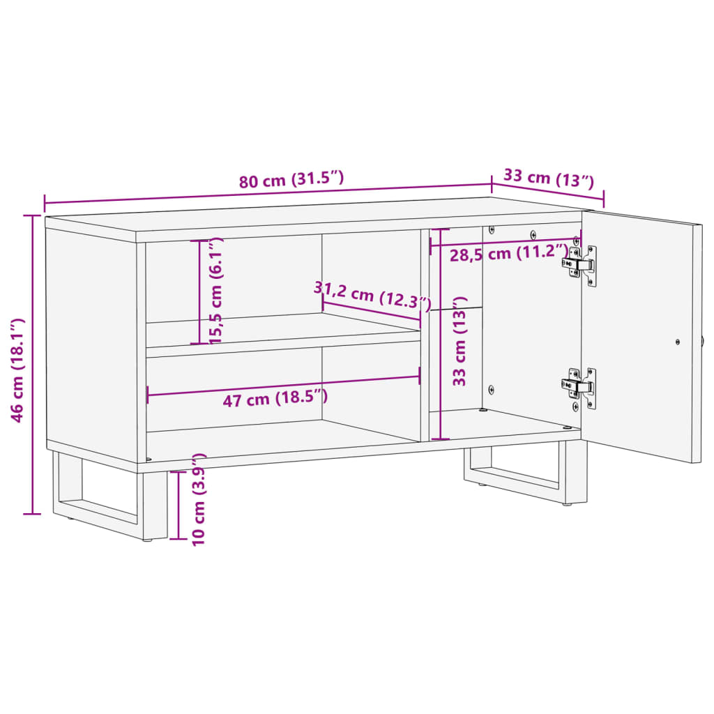 tömör újrahasznosított és szerelt fa TV-szekrény 80x33x46 cm