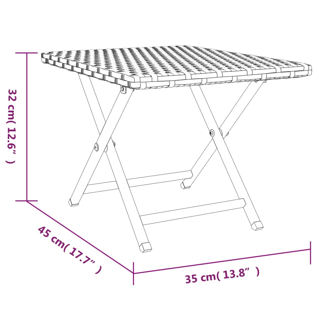fekete összecsukható polyrattan asztal 45 x 35 x 32 cm