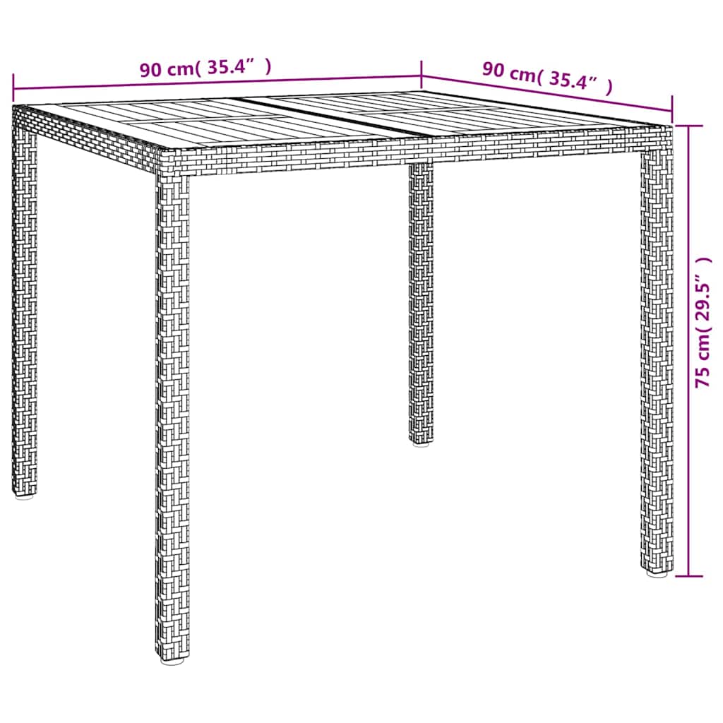 Kerti Asztal Fekete 90 x 90 x 75 cm polirattan