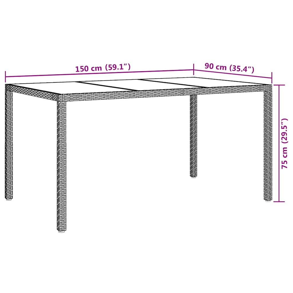 Kerti Asztal Szürke 150 x 90 x 75 cm polirattan