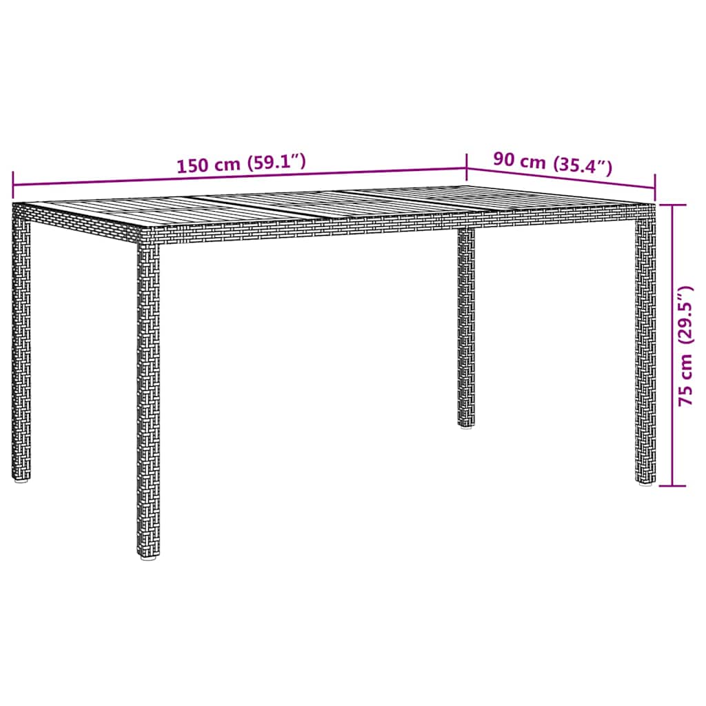 Kerti Asztal Fekete 150 x 90 x 75 cm polirattan